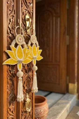 Handmade Multicolour Lotus Shubh Labh Gota Patch Hanging for Home Decor Hanging (Pack of 2)