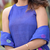  royal blue sleeveless linen suit set with contrast pink border dupatta