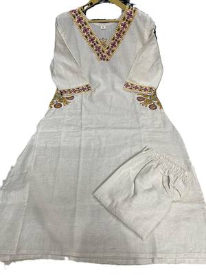  off-white embroidered cotton straight kurta pant set 5