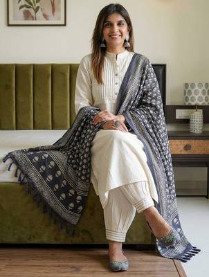  ivory textured cotton kurta and afghan pant set 2