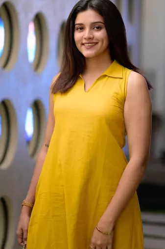  mustard yellow solid plain khadi linen collared sleeveless a-line kurta set