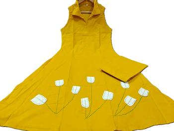  mustard yellow solid plain khadi linen collared sleeveless a-line kurta set 5