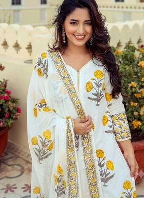  white and yellow floral printed cotton sharara suit set 3