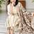  beige floral embroidered cotton straight kurta pant set
