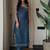 Beautiful teal blue applique embroidered cotton straight kurta set