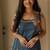 Beautiful teal blue applique embroidered cotton straight kurta set