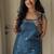 Beautiful teal blue applique embroidered cotton straight kurta set