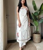  white applique embroidered cotton straight kurta set