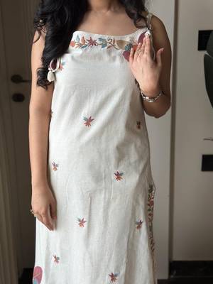  white applique embroidered cotton straight kurta set 3