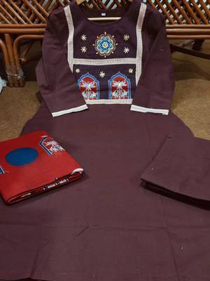  coffee brown yoke work cotton straight suit set 5