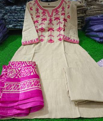  ivory pink floral embroidered cotton kurti and pant set 5