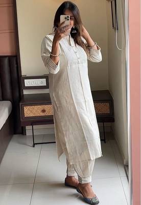  ivory textured cotton kurta and afghan pant set 4