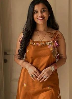  rust applique embroidered cotton straight kurta set 3