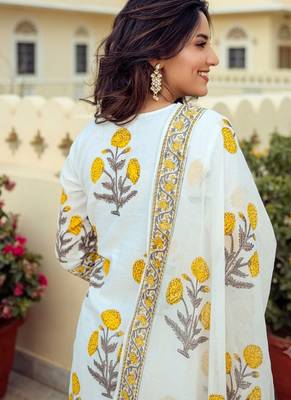  white and yellow floral printed cotton sharara suit set 4