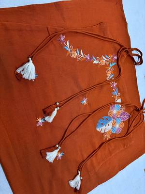  rust applique embroidered cotton straight kurta set 5