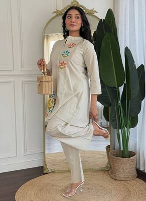  off-white multi-color embroidered cotton-linen flared co-ord set 3