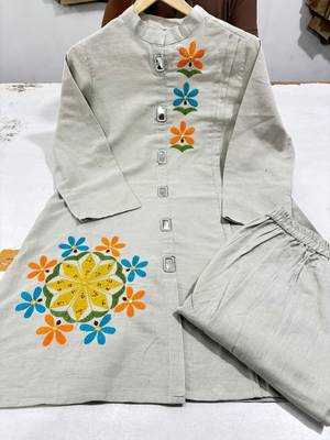  off-white multi-color embroidered cotton-linen flared co-ord set 5