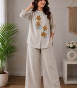  grey floral embroidered linen co-ord set