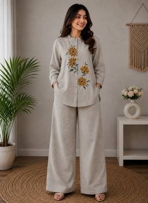  grey floral embroidered linen co-ord set 2