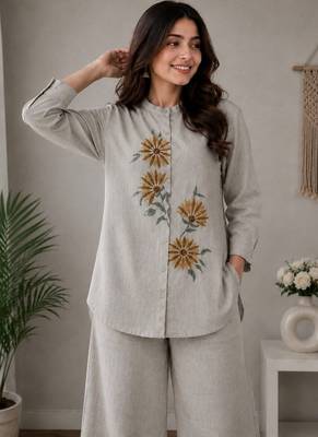  grey floral embroidered linen co-ord set 3