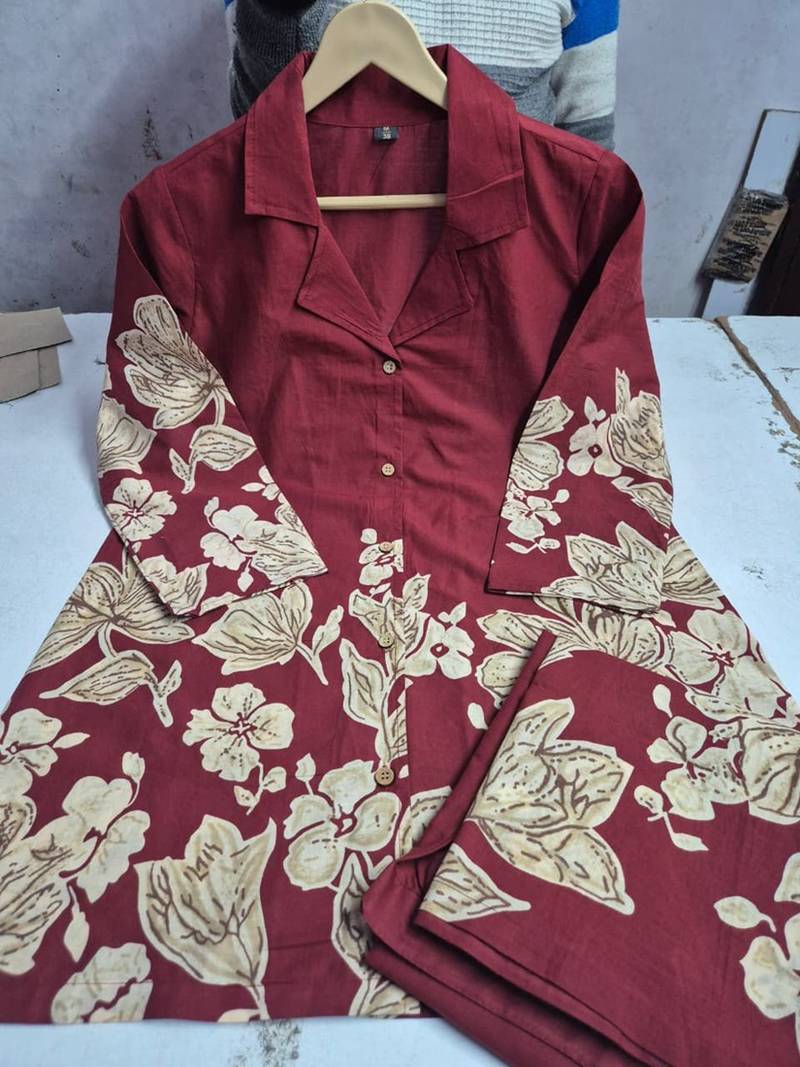 Beautiful maroon floral printed crepe flared co-ord set