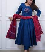 Beautiful blue embroidered cotton anarkali suit