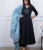  black embroidered cotton anarkali suit