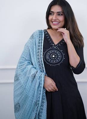  black embroidered cotton anarkali suit 2