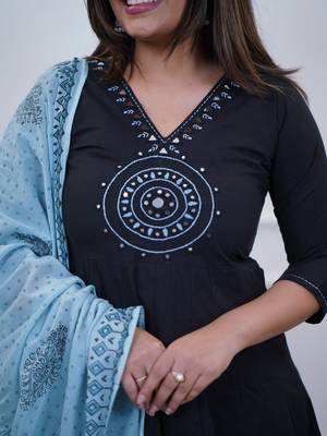  black embroidered cotton anarkali suit 4