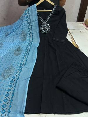  black embroidered cotton anarkali suit 5