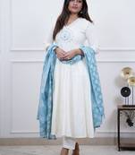  off-white embroidered cotton anarkali suit