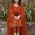 Beautiful rust brown floral embroidered cotton straight suit set