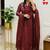 Beautiful wine embroidered chanderi flared suit set