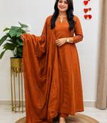  orange embroidered chanderi flared suit set