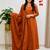 orange embroidered chanderi flared suit set