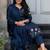  blue floral embroidered cotton straight suit set