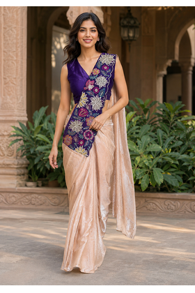 designer fendy silk blend embroidered ready to wear saree with stitched blouse 1