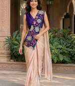 designer fendy silk blend embroidered ready to wear saree with stitched blouse