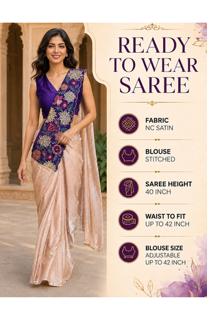 designer fendy silk blend embroidered ready to wear saree with stitched blouse 5