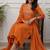  rust orange foil mirror work cotton flared suit set