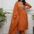  rust orange foil mirror work cotton flared suit set