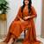  orange embroidered chanderi flared suit set