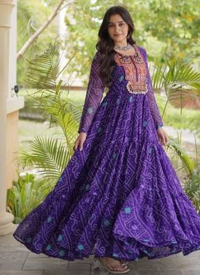Violet georgette readymade navratri anarkali suit with kutchi patchwork 2