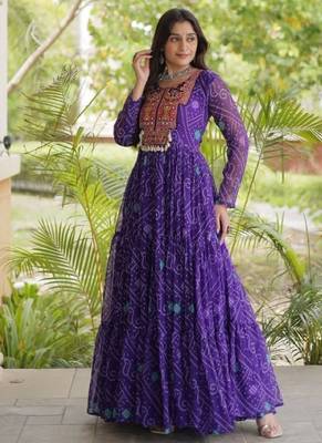 Violet georgette readymade navratri anarkali suit with kutchi patchwork 3