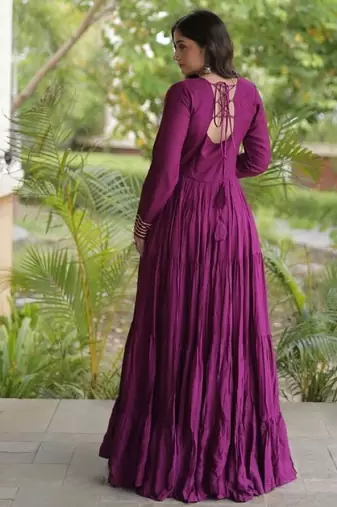 Wine rayon readymade navratri anarkali suit with kutchi thread work