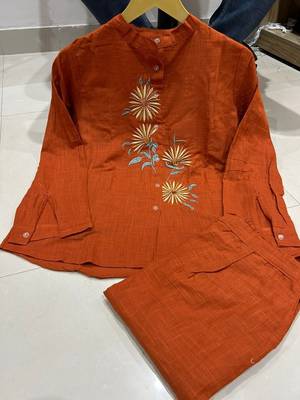  rust orange floral embroidered linen co-ord set 3