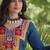 Teal rayon readymade navratri anarkali suit with kutchi thread work