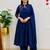  blue embroidered chanderi flared suit set