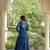 Teal rayon readymade navratri anarkali suit with kutchi thread work