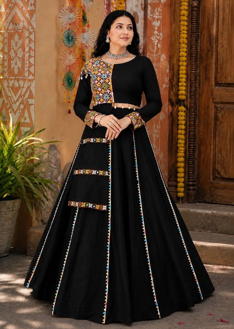 Black Color Fancy Design Navratri Chaniya Choli - full stitched free size